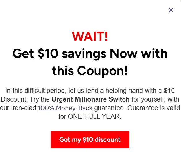 Urgent Millionaire Switch coupon code 